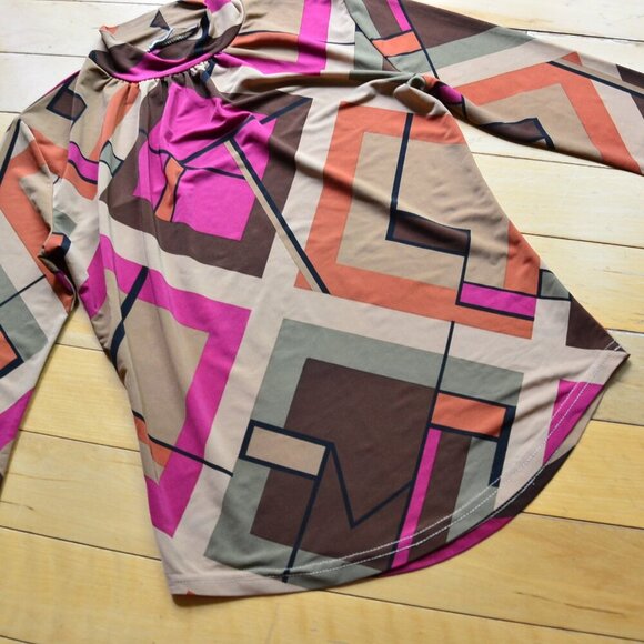 Sharagano Paris Geometric Printed Blouse Top Size XS / XXS - Picture 3 of 7